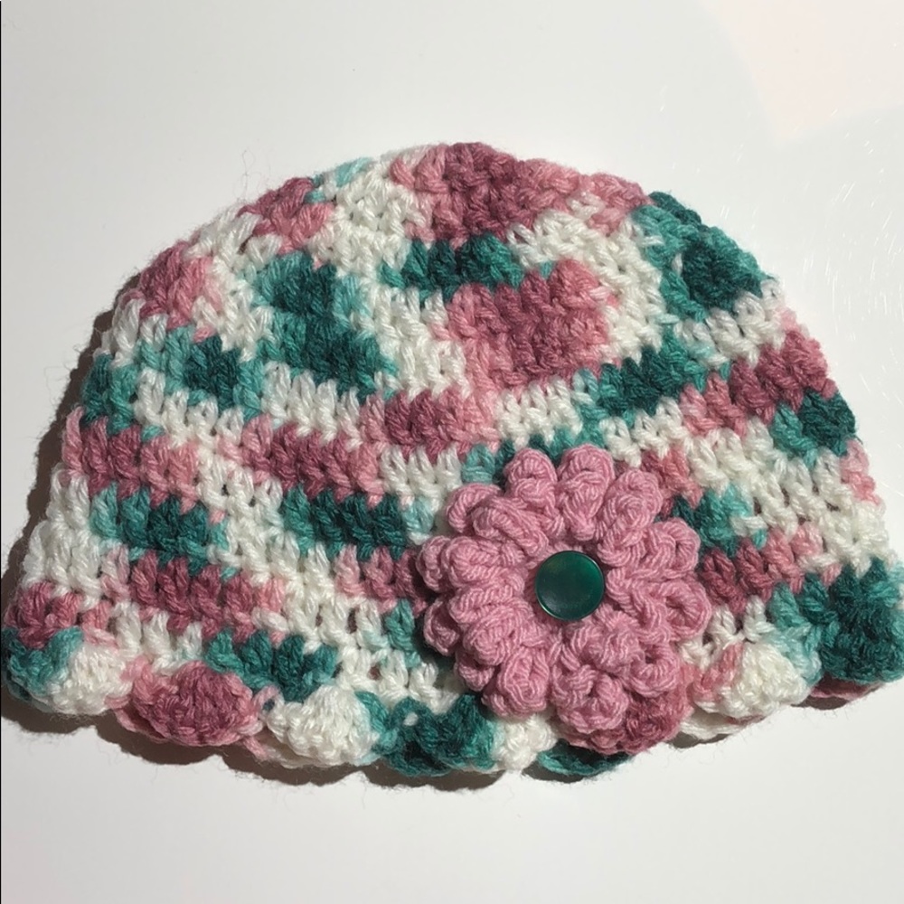 Baby beanie hat flower handmade